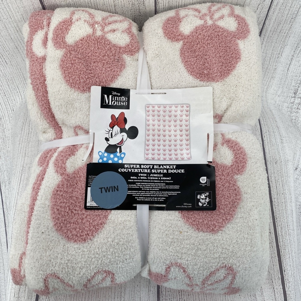 Minnie Mouse Blanket TWIN White Pink Bows Super Soft Plush Disney Jay Franco